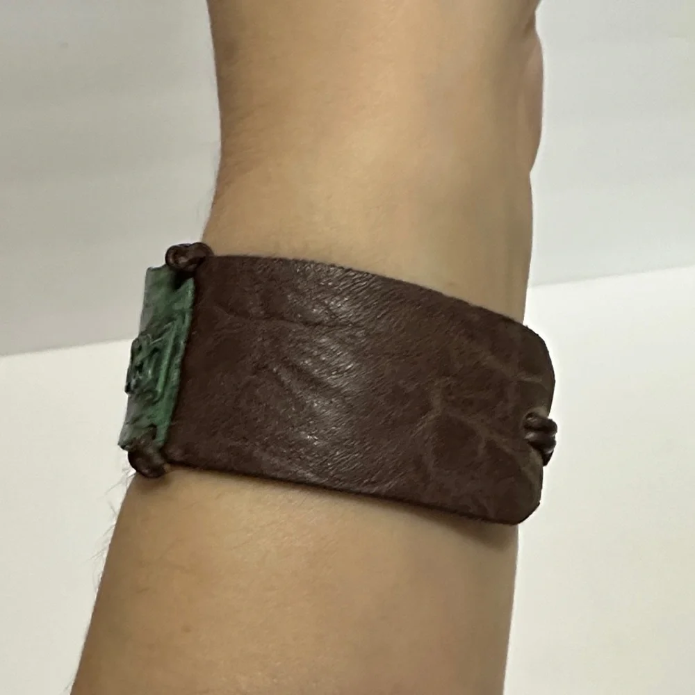 Artisan Blessed Green and Brown cuff button bracelet